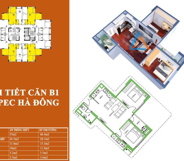 Căn hộ 2PN giá rẻ nhất trung tâm quận Hà Đông, tặng 15tr, CK 1%, sắp nhận nhà