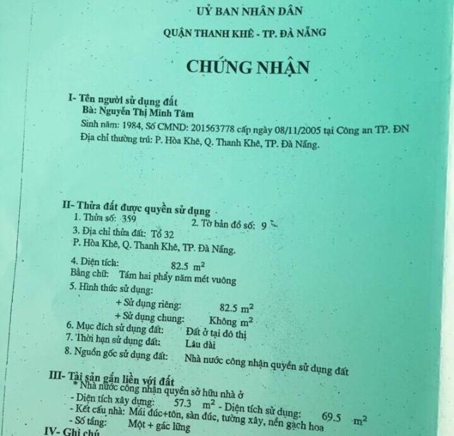Bán nhà kiệt ô tô 86 Phạm Nhữ Tăng, Thanh Khê, ĐN