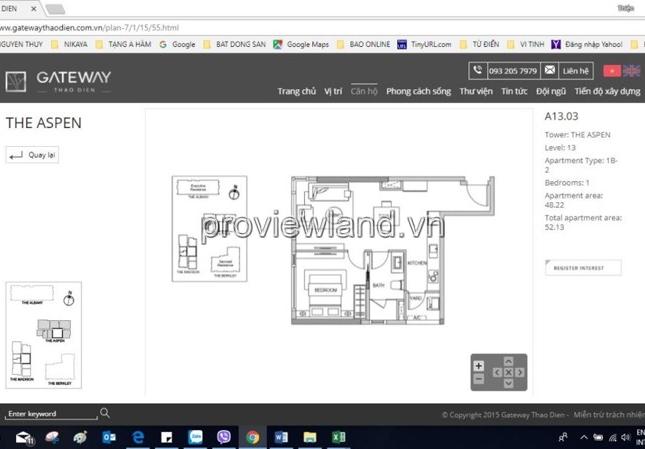 Căn hộ Gateway Thảo Điền cần bán với 1 phòng ngủ, 48.22m2, tầng thấp, nội thất cơ bản