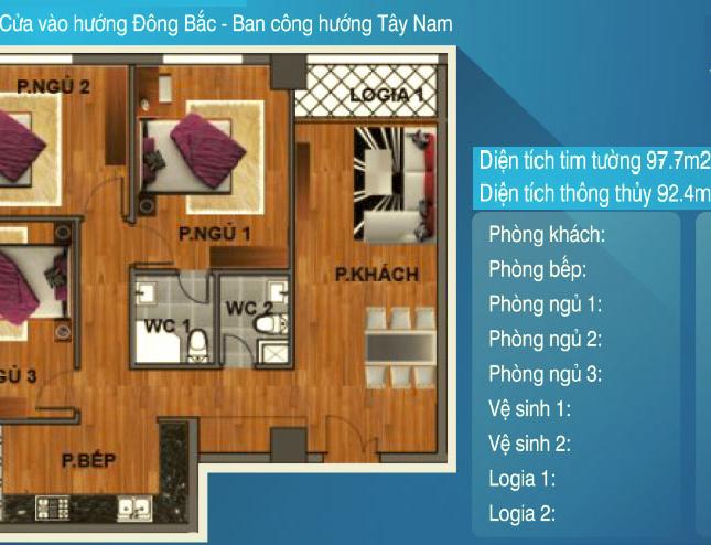 Bán căn hộ KĐT Nam Cường 234 Hoàng Quốc Việt, 91m2, chia làm 3 phòng ngủ, 2wc, giá 26 tr/m2