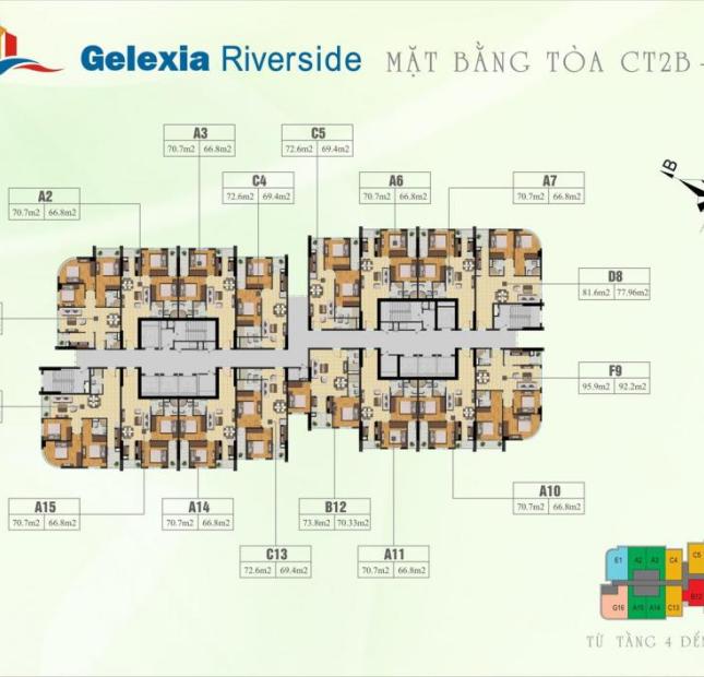 Chính chủ bán gấp Gelexia Riverside, 1804 - CT2B(69,4m2), 1809 - CT1(76,16m2), giá 1,2 tỷ
