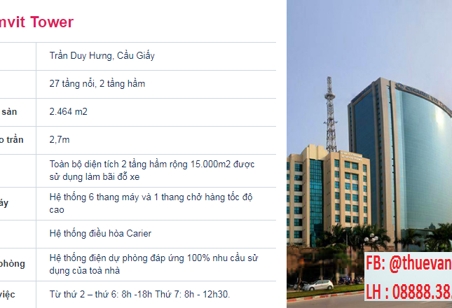 BQL cho thuê văn phòng tại tòa nhà Charmvit Tower Trần Duy Hưng 0988734259