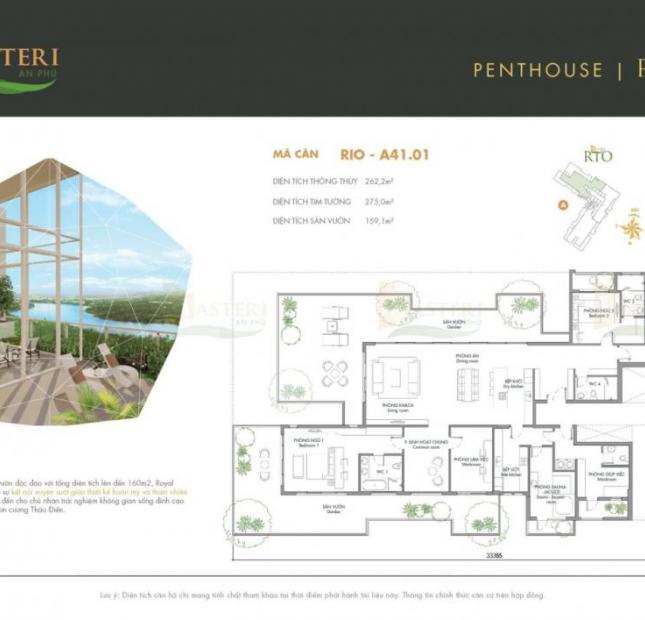 Mở bán Penthouse Masteri An Phú, tầm nhìn 360 về Q1, sông Sài Gòn, 45 tr/m2, CK 1%. PKD 0906626505