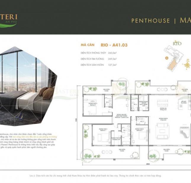 Mở bán Penthouse Masteri An Phú, tầm nhìn 360 về Q1, sông Sài Gòn, 45 tr/m2, CK 1%. PKD 0906626505