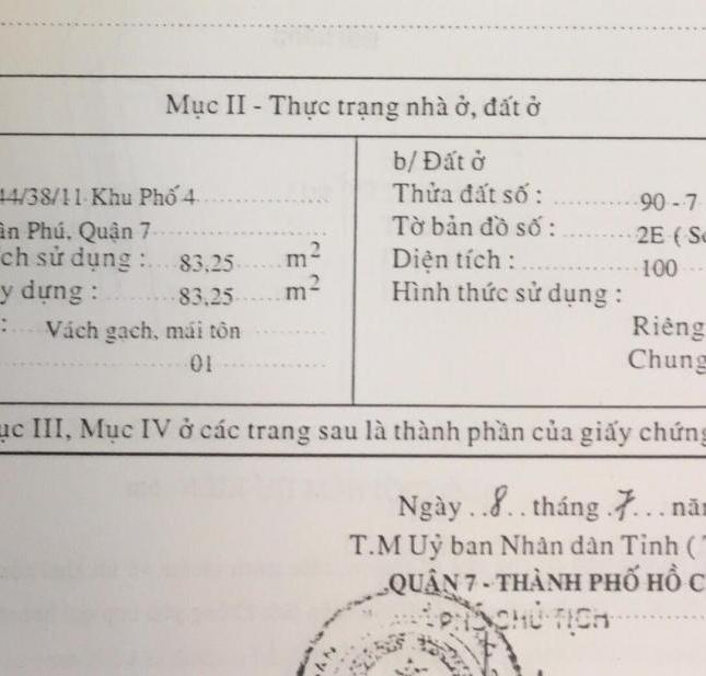 Bán nhà 944/38/11 Huỳnh Tấn Phát - Tân Phú - Quận 7 – TP Hồ Chí Minh