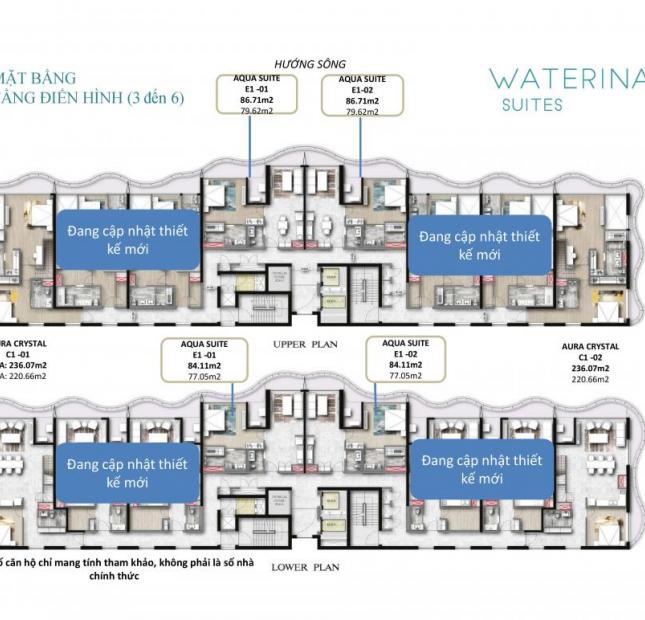Waterina Suites 100% view sông, DT 146.27m2, 3PN, giá 10.389 tỷ, giá hoàn thiện bao gồm VAT