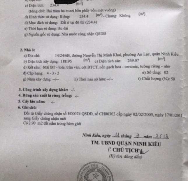 Bán nhà 1 trệt, 2 lầu - đường Nguyễn Thị Minh Khai - Q. Ninh Kiều - giá 5,2 tỷ