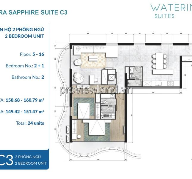 Căn hộ Waterina Suites Quận 2 bán, diện tích 169m2, tầng 5, 2PN