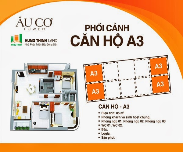 Bán căn hộ 3PN 2WC chung cư Âu cơ Tower