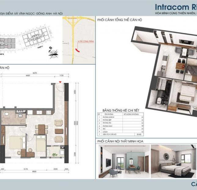 Bán căn hộ chung cư tại dự án Intracom Riverside, Đông Anh, Hà Nội, 49m2, giá 19 triệu/m2