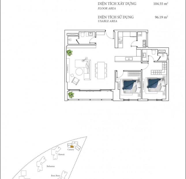 Canary Officetel Đảo Kim Cương căn hộ 2 phòng ngủ view sông cần bán