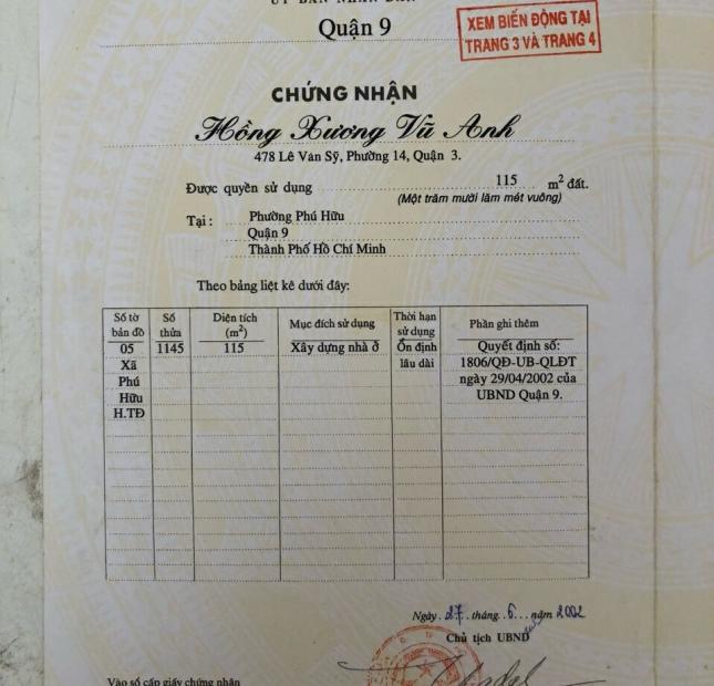 Cần tiền gấp trả nợ ngân hàng, bán lô mặt tiền đường Võ Chí Công, Phú Hữu, quận 9