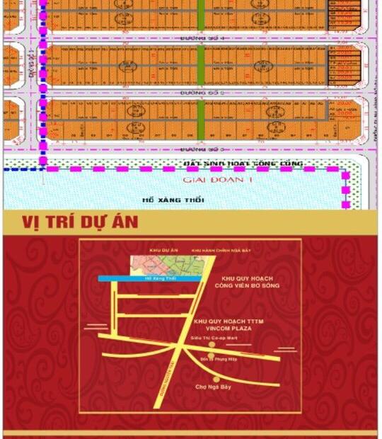 Bán dự án đất nền KĐT Nguyễn Huệ, TX Ngã Bảy, Hậu Giang (giai đoạn 1), giá dự kiến 520tr/nền
