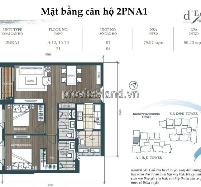 Cần bán lại căn hộ D'Edge Q2, 97m2, 2 phòng ngủ, thang máy riêng, chính chủ, giá tốt hơn thị trường