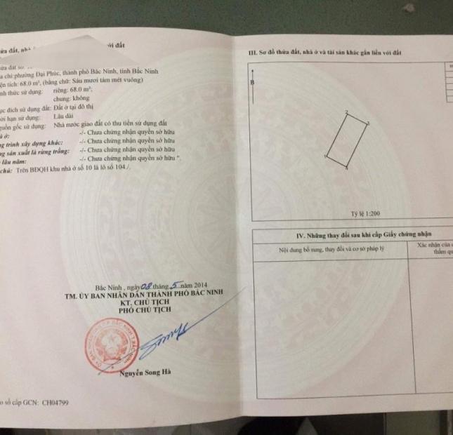 Một lô đất đắc địa thuộc ngã 6, khu 10, phường Đại Phúc, thành phố Bắc Ninh, 0985.642.648
