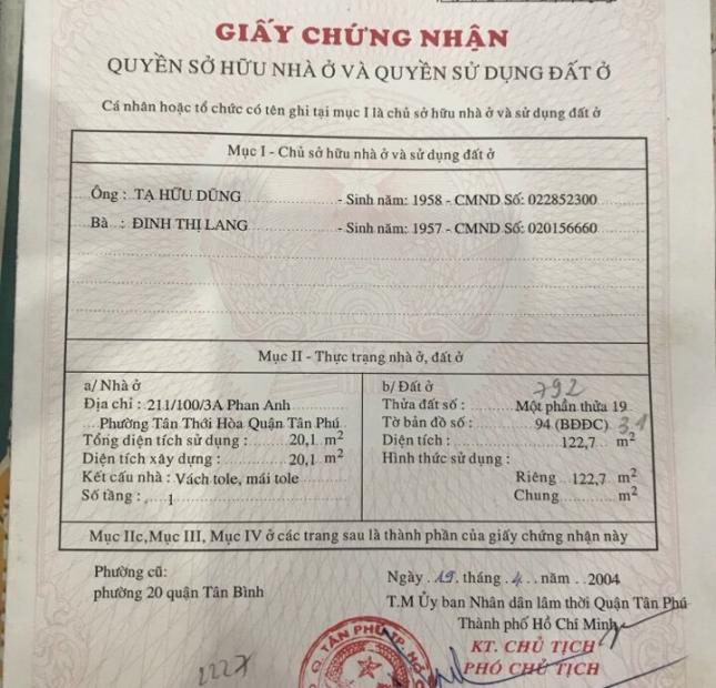  Hẻm 8m Nguyễn Văn Yến, P.Tân Thới Hòa, Q.Tân Phú, 6.1x22m Giá 7 Tỷ TL.