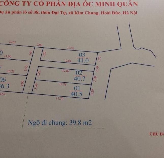 Bán đất thổ cư chia lô, 40m, Kim Chung, Hoài Đức,  đường 4m, ô tô đỗ cửa