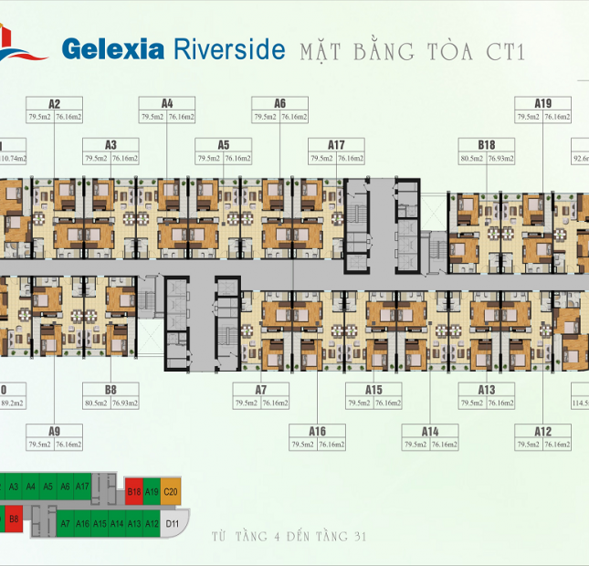 Bán gấp Gelexia Riverside 885 Tam Trinh, căn 15 12 CT1, 76 m2, 18tr/m2. Anh Hải: 0971864816