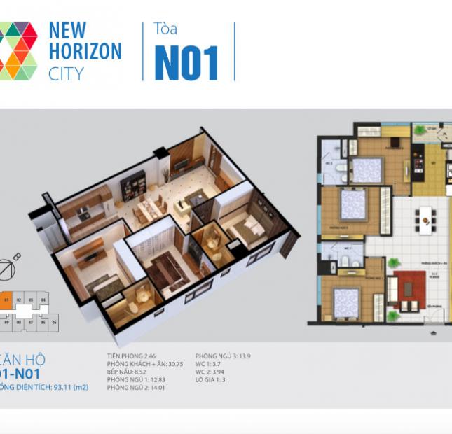 Chính chủ cần bán cắt lỗ căn 3PN, 98m2 - N02 New Horizon 87 Lĩnh Nam view Times City, giá 2.3 tỷ
