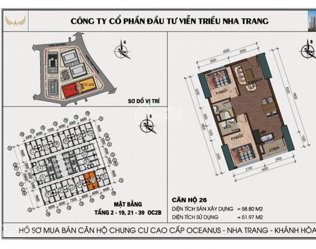 Cần bán gấp căn 12A20 (tầng 12A, căn số 20) tòa nhà OC2B, dự án Ocean, Mường Thanh Viễn Triều.