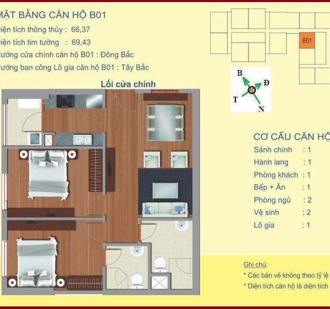 Bán gấp căn hộ 2 phòng ngủ, 66.3m2, chung cư 122 Vĩnh Tuy, giá hơn 1,6 tỷ vào ở luôn
