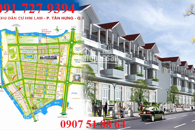 Bán nhà phố 5x20m, mặt tiền đường Số 20 (14m) KDC Him Lam Quận 7, nhà thô giá 13.5 tỷ