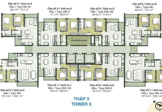 Chính chủ bán căn hộ hoàn thiện tháp T3, dự án Palm Heights, quận 2, Sài Gòn. 80m2, 3.42 tỷ