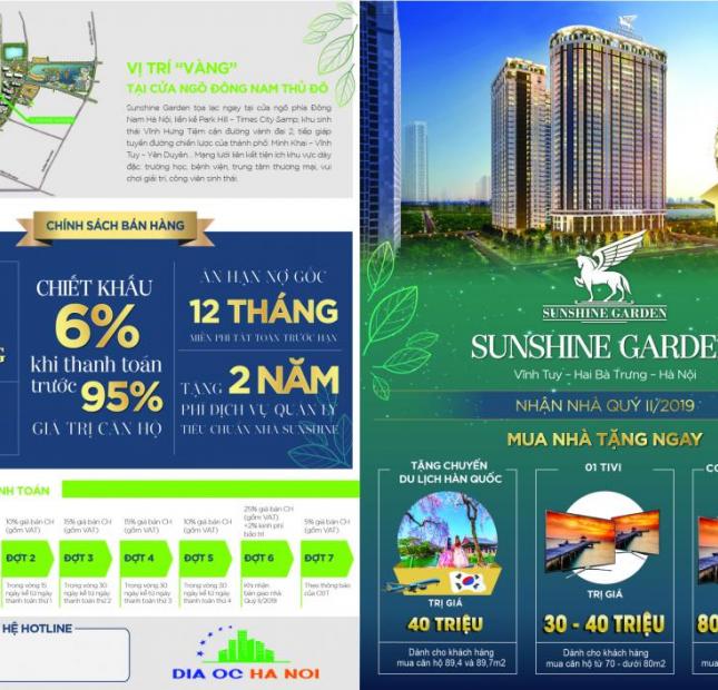 Tặng 120 triệu! chung cư cao cấp Sunshine Garden quận Hoàng Mai, Hà Nội, diện tích 44m2 giá 1.5 tỷ