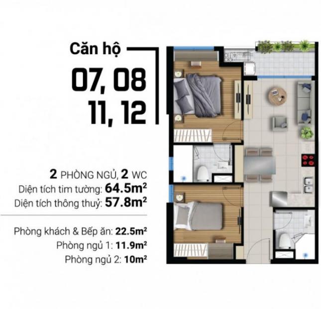 Cần tiền bán căn hộ River Panorama, DT 64m2, 2PN, chênh lệch 40tr, LH 0932044599