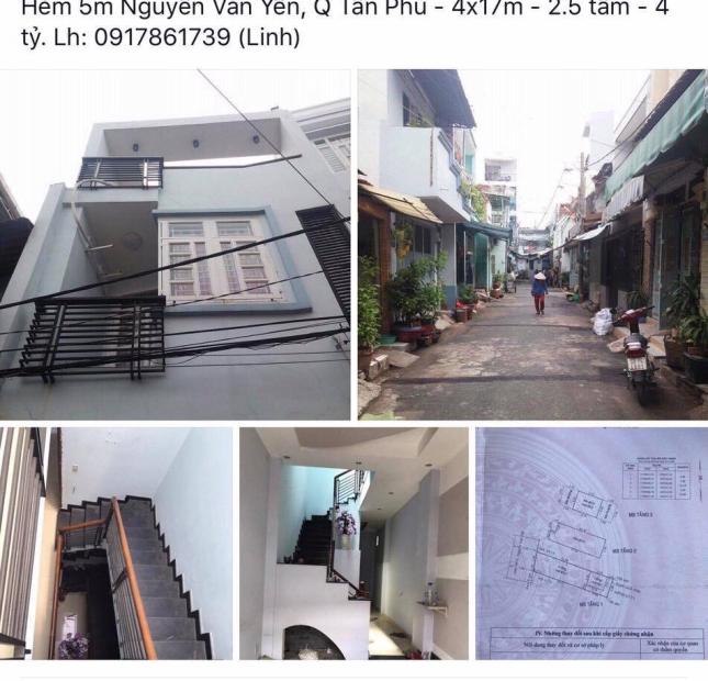 Bán nhà hẻm 5m Nguyễn Văn Yến, Q. Tân Phú, 4x17m, 2,5 tấm, 4 tỷ 0917861739 Linh