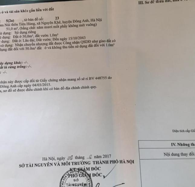 Bán đất xóm Núi, Tiên Hùng, Nguyên Khê, Đông Anh, HN