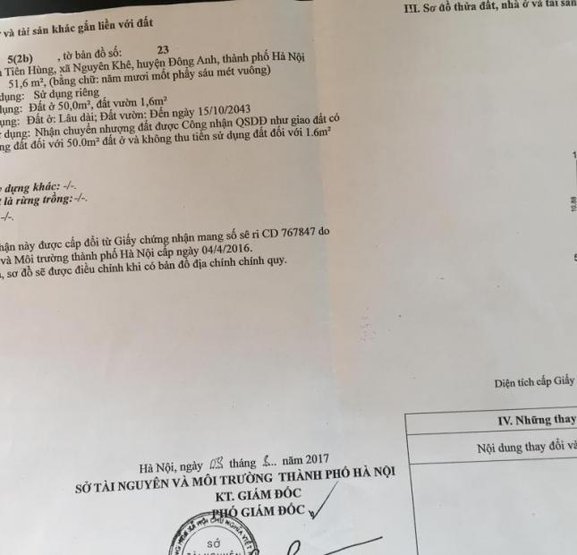 Bán đất xóm Núi, Tiên Hùng, Nguyên Khê, Đông Anh, HN