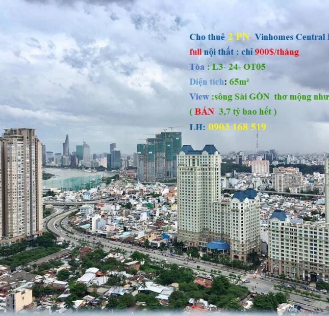 Cho thuê 2PN Vinhomes Central Park, full nội thất, 18.9 tr/th. 0903 168 519, view sông Sài Gòn