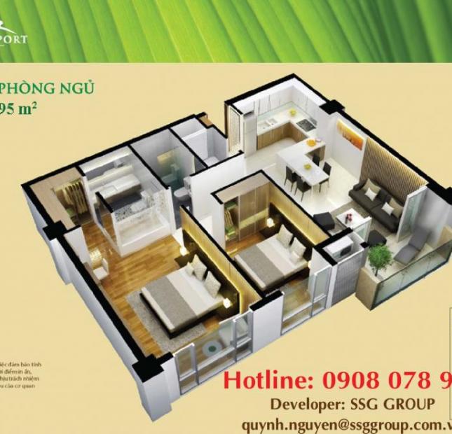 PKD CĐT cần cho thuê CH 2PN, nội thất cao cấp, DT 95m2, Saigon Airport Plaza, DT 95m2. 0908 078 995