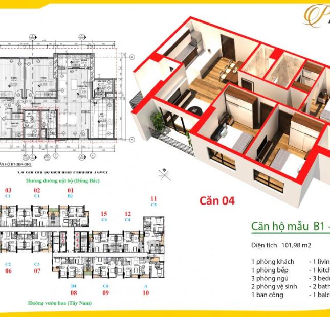 Mở bán chung cư Pandora Tower 53 Triều Khúc, Thanh Xuân, hà Nội, giá chỉ từ 26.5 tr/m2