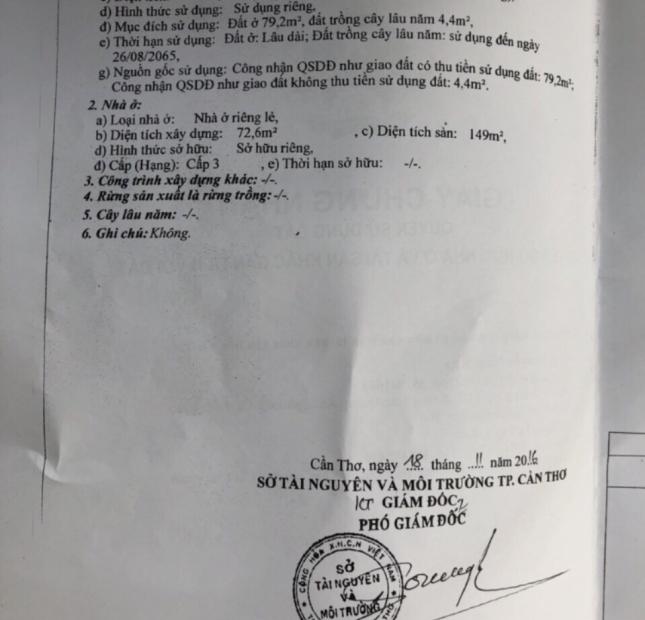 Bán nhà hẻm nhánh đường Trần Quang Khải, Cái Khế. Hướng Đông Bắc, thổ cư, SH hoàn công, 3PN