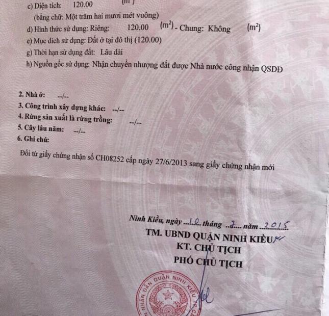 Bán nền hẻm Liên tổ 12-20 Nguyễn Văn Cừ, Cần Thơ, hướng Đông Nam, lộ giới 4m, TC 100%, 0705678797