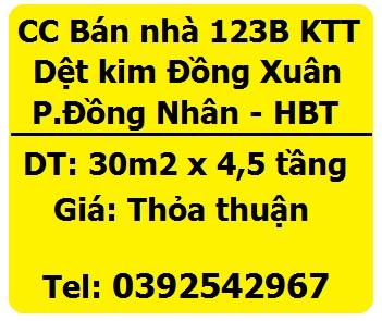 Bán nhà mới xây tại 123B KTT Dệt kim Đồng Xuân, P.Đồng Nhân, HBT, 0392542967