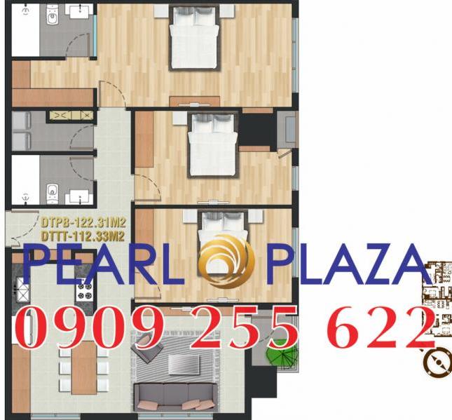 Cho thuê căn hộ 3PN giá cực tốt tại Pearl Plaza, DT 123m2, ban công view đẹp, PKD 0909 255 622