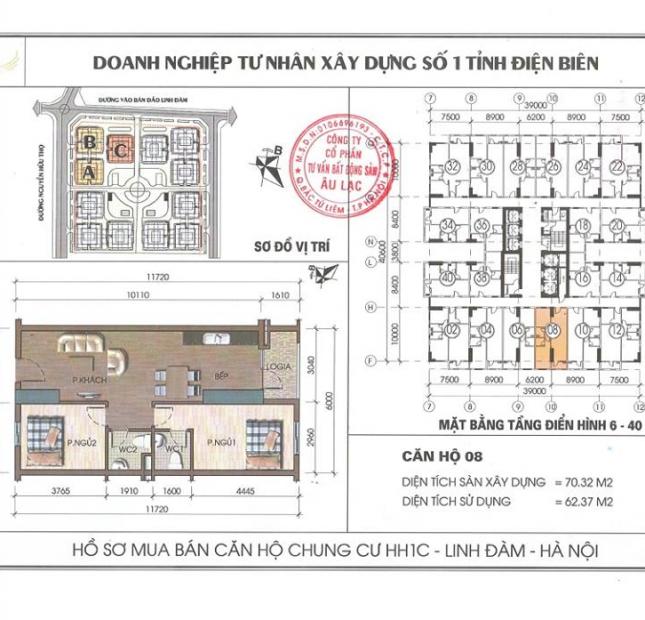 Cắt lỗ căn hộ tầng trung số 08 HH1C Linh Đàm, 70m2, ban công ĐN. LH: 0824666768