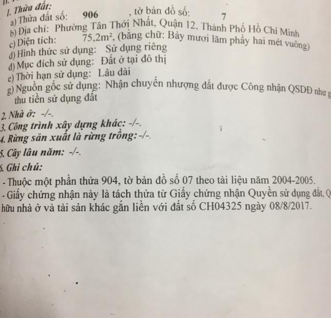 bán nhà mặt tiền đường tân thới nhất 02, DT 76 m giá 5,1 tỷ 0938254892