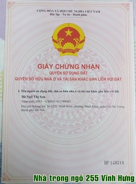 Chính chủ bán nhà 5L ngách 45, ngõ 255, Phường Vĩnh Hưng, Quận Hoàng Mai, Hà Nội