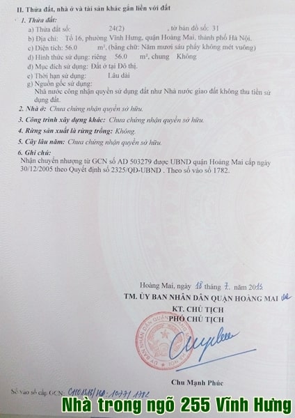 Chính chủ bán nhà 5L ngách 45, ngõ 255, Phường Vĩnh Hưng, Quận Hoàng Mai, Hà Nội