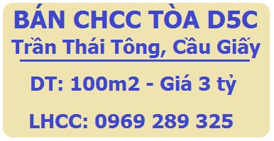 Chính chủ bán CHCC Tòa nhà D5C, mặt đường Trần Thái Tông, Cầu Giấy, 3 tỷ, 0969289325