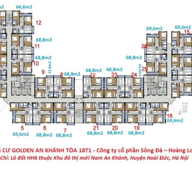 Tôi cần bán gấp chung cư The Golden An Khánh 18T1 căn 1118, DT 69.6m2, giá 970tr/căn hộ LH 0966225461