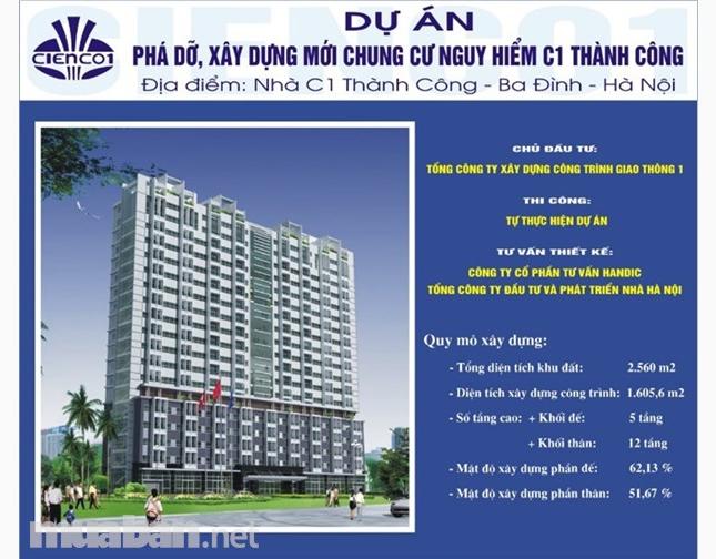 Bán căn hộ chung cư tại dự án Chung cư C1 Thành Công, Ba Đình, Hà Nội DT 61m2 - 64m2 giá 43 tr/m2