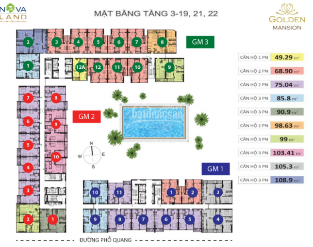 BÁN CĂN SỐ 01 BLOCK GM3 GOLDEN MANSION PHỔ QUANG 3PN. CĂN GÓC LẦU CAO. GIÁ 4.1 TỶ BAO TOÀN BỘ PHÍ