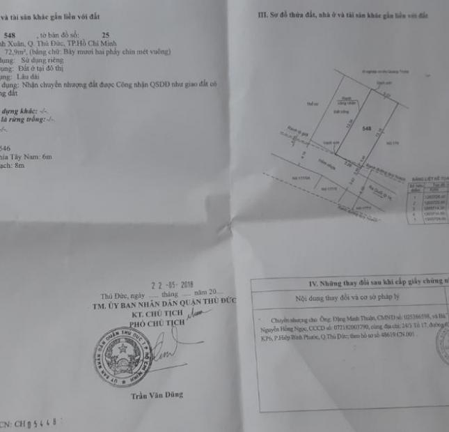 Ngân hàng siết nợ cần bán gấp lô đất MT đường số 8. Thủ Đức Giá bán trong tuần 3.320 tỷ. DT 73m2. LH 0931778087