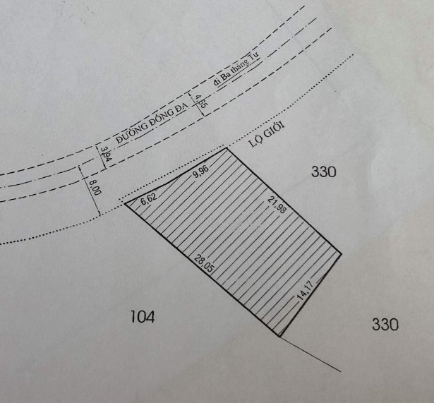 Đất mặt tiền Đống Đa, PHường 3 Đà Lạt: 369.5m, mặt tiền 16.58m – 13.3 tỷ (36tr/m2)