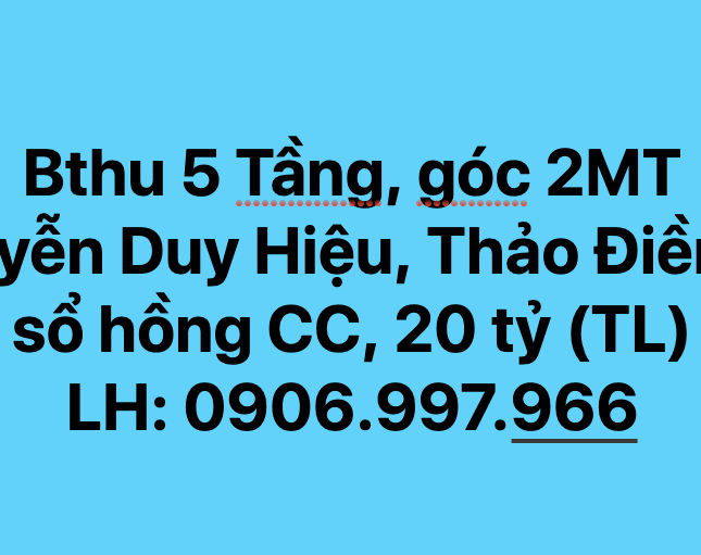 20ty] bthu 5 lầu, góc 2MT Nguyễn Duy Hiệu, 7.4x15. TK hiện đại, tặng full NT, 0906.997.966